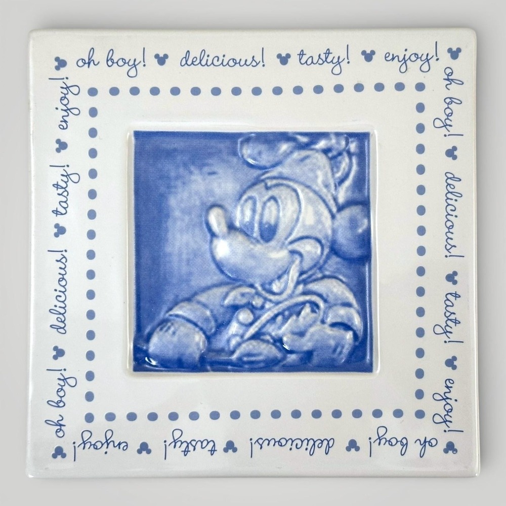 Disney Mickey Mouse Ceramic Trivet Square Hot Plate Blue White 5 7/8‎ In Kitchen